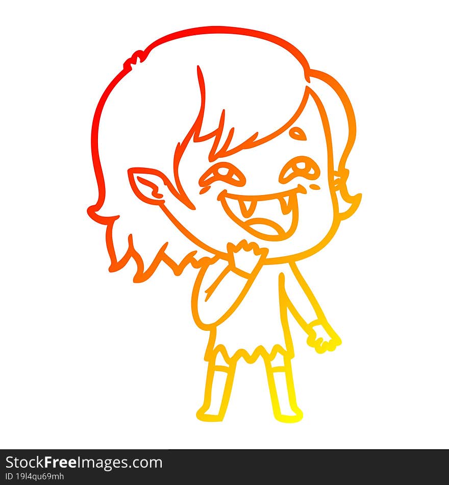 warm gradient line drawing of a cartoon laughing vampire girl