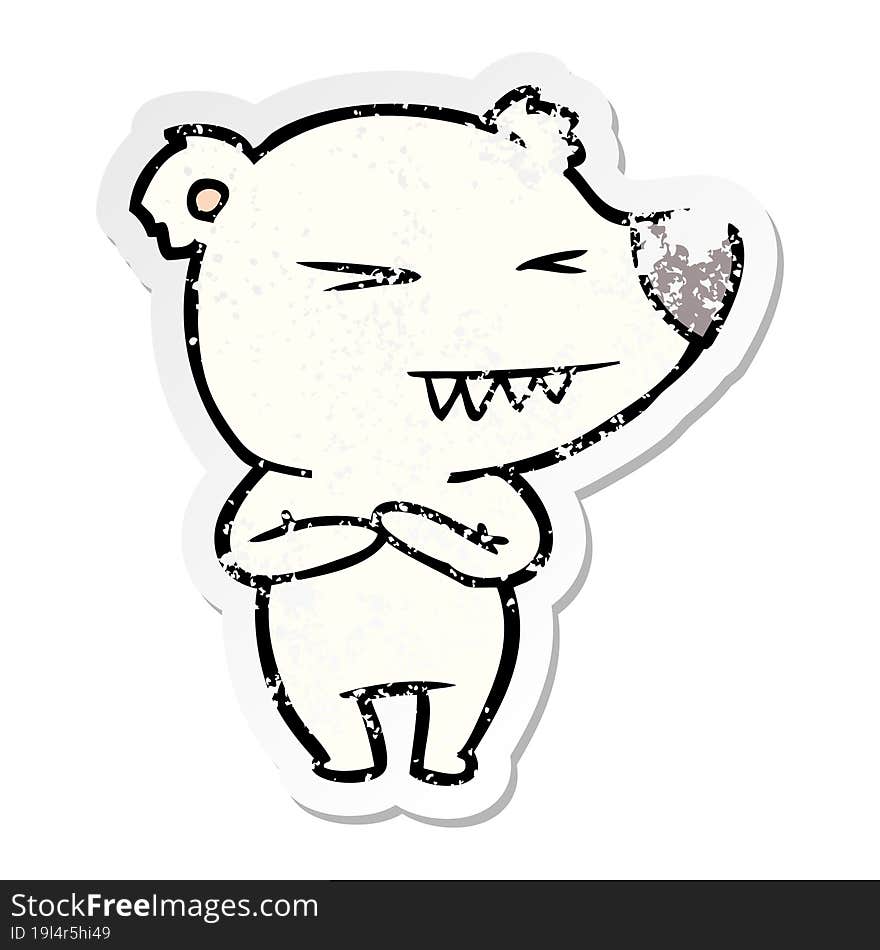 distressed sticker of a angry polar bear cartoon