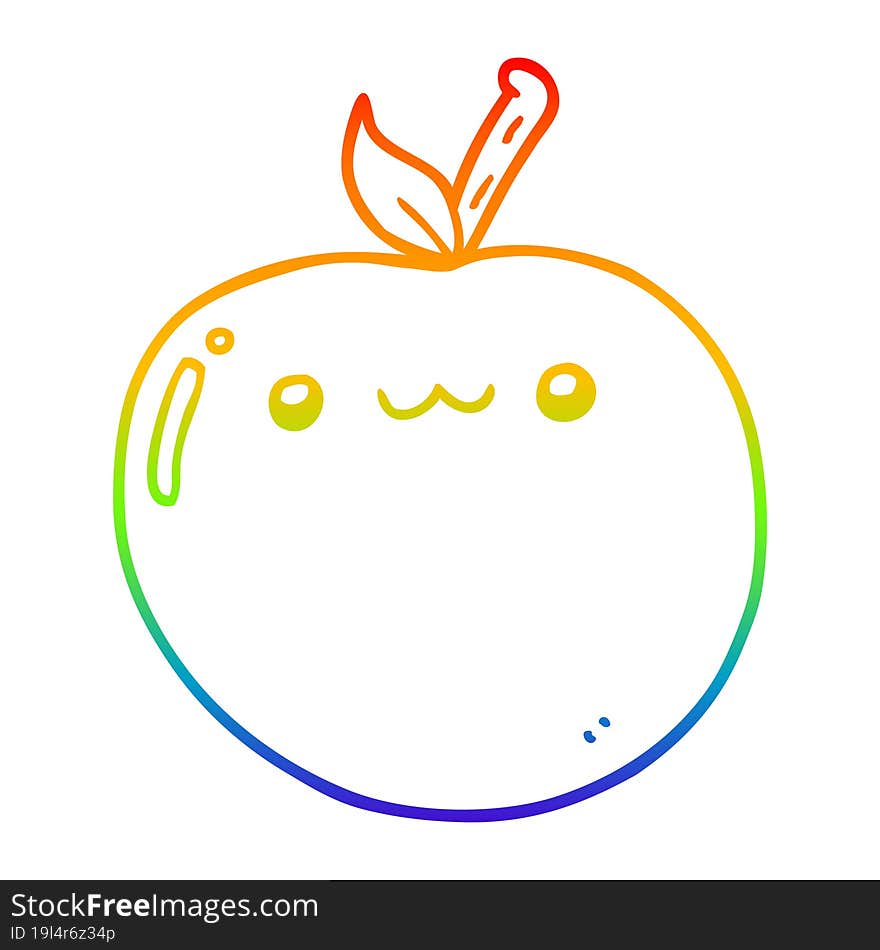 rainbow gradient line drawing of a cartoon cute apple