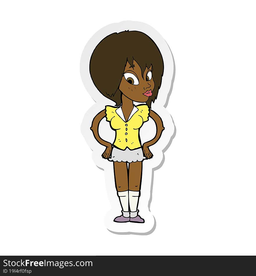 sticker of a cartoon woman with hands on hips