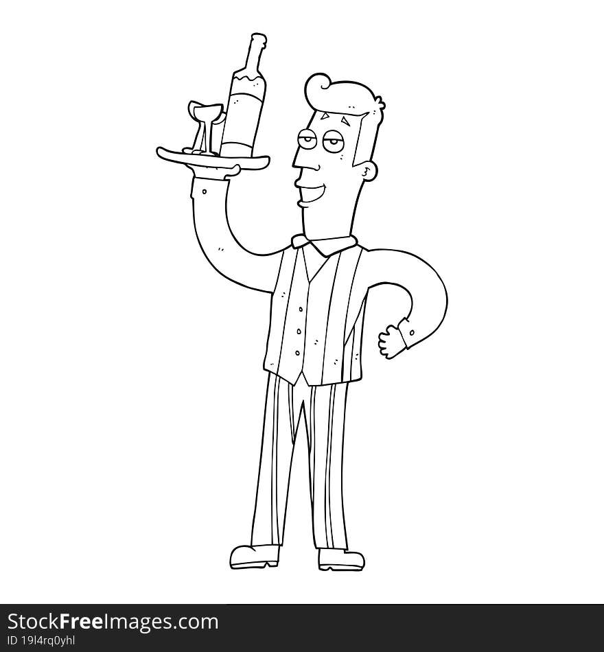 black and white cartoon waiter