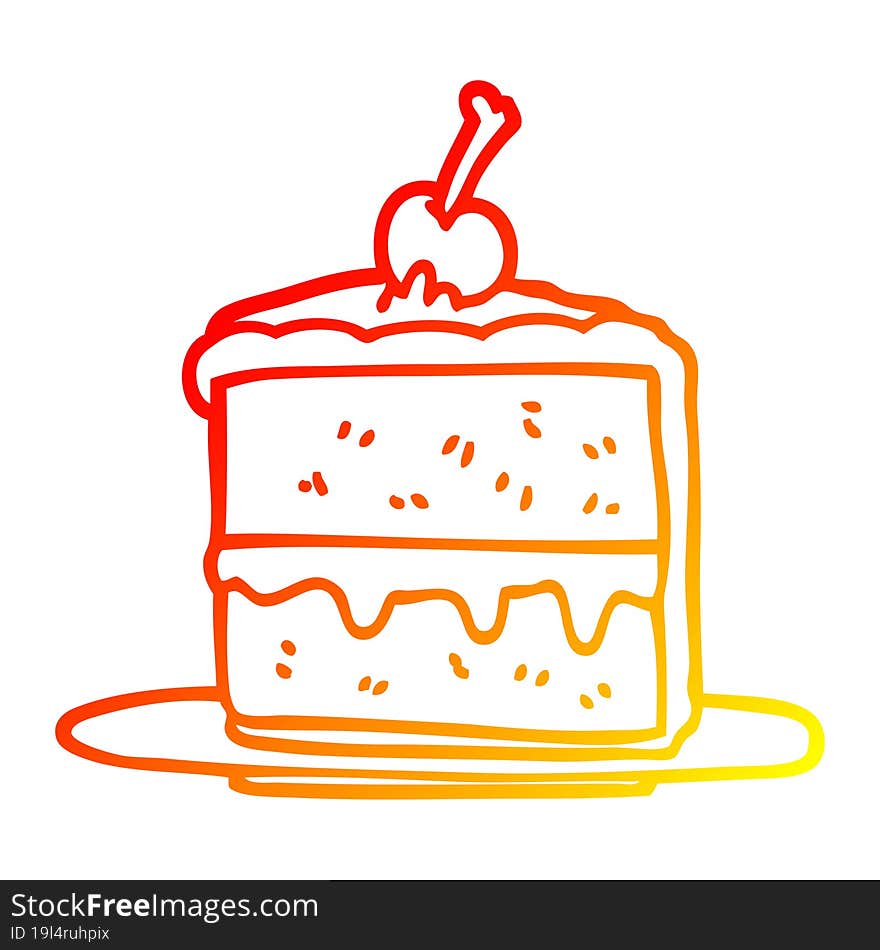 warm gradient line drawing cartoon chocolate cake