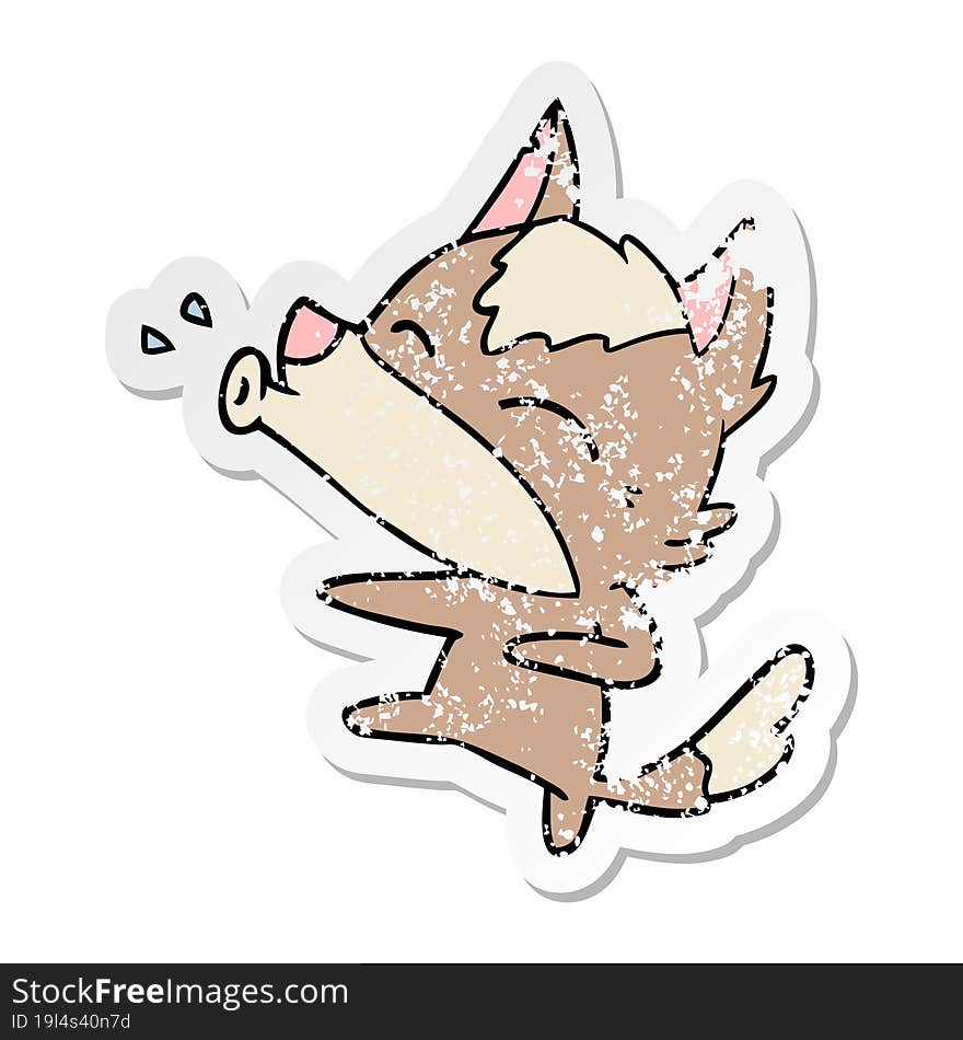 distressed sticker of a howling wolf cartoon