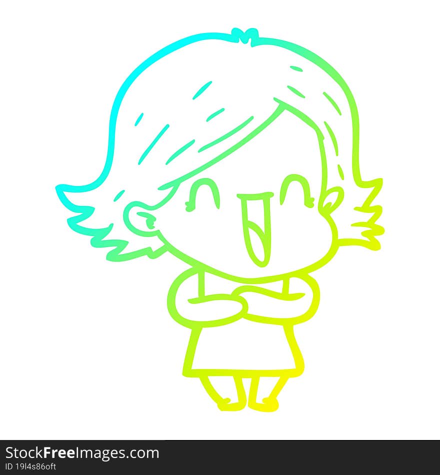 Cold Gradient Line Drawing Cartoon Laughing Woman