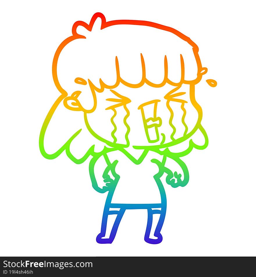 Rainbow Gradient Line Drawing Cartoon Woman In Tears