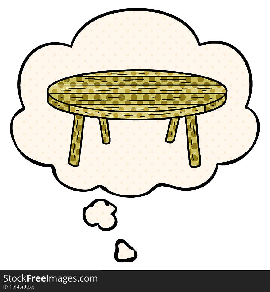 cartoon table and thought bubble in comic book style