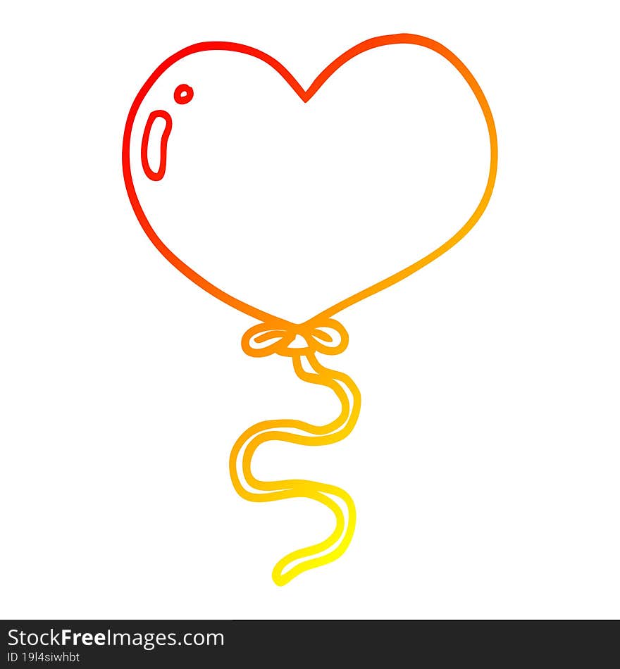 warm gradient line drawing of a cartoon love heart balloon