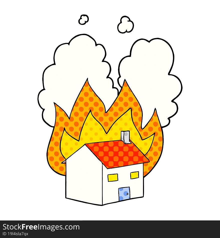 cartoon burning house. cartoon burning house