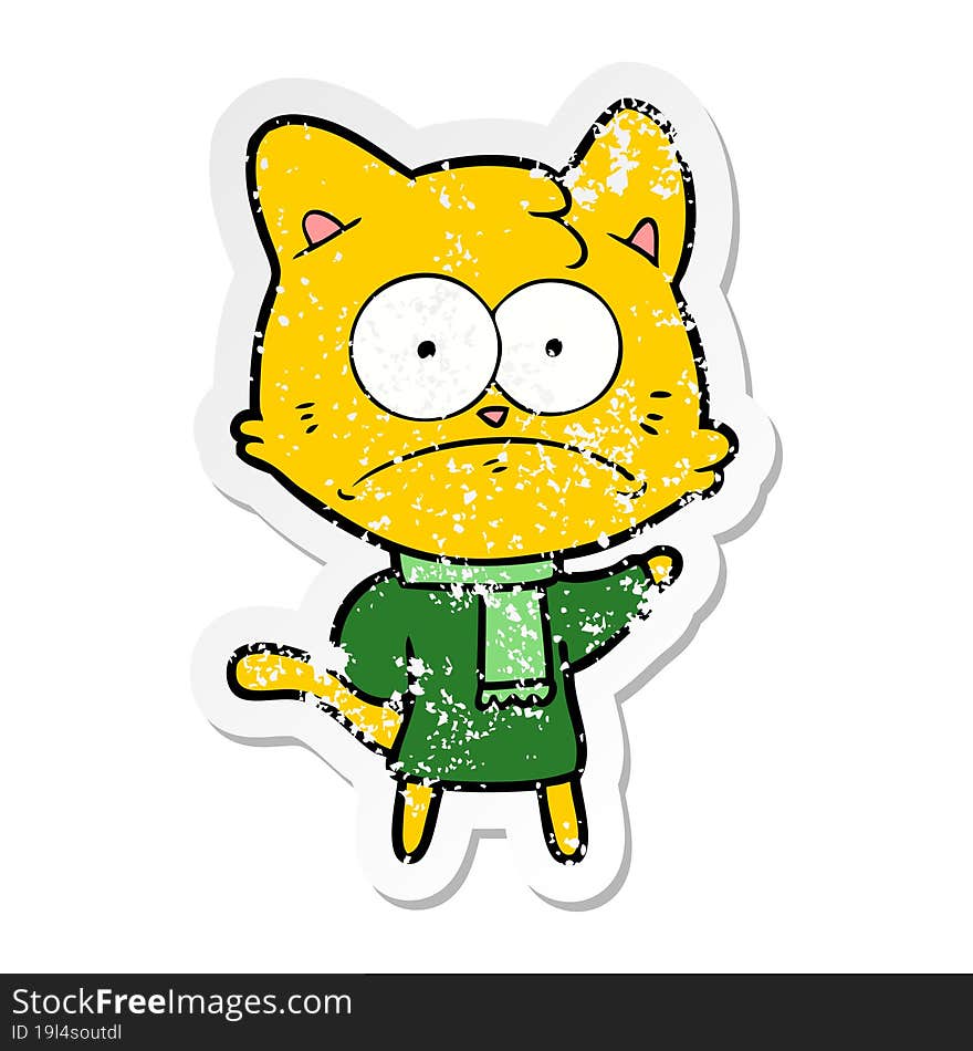 Distressed Sticker Of A Cartoon Nervous Cat