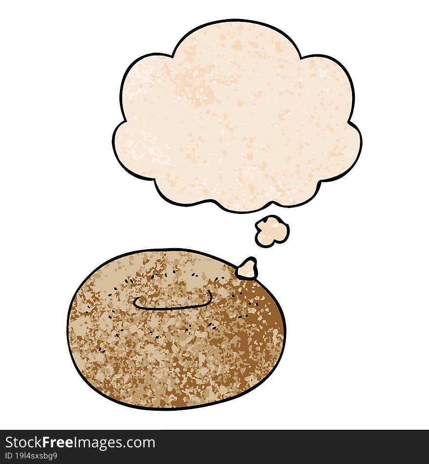 cartoon donut and thought bubble in grunge texture pattern style