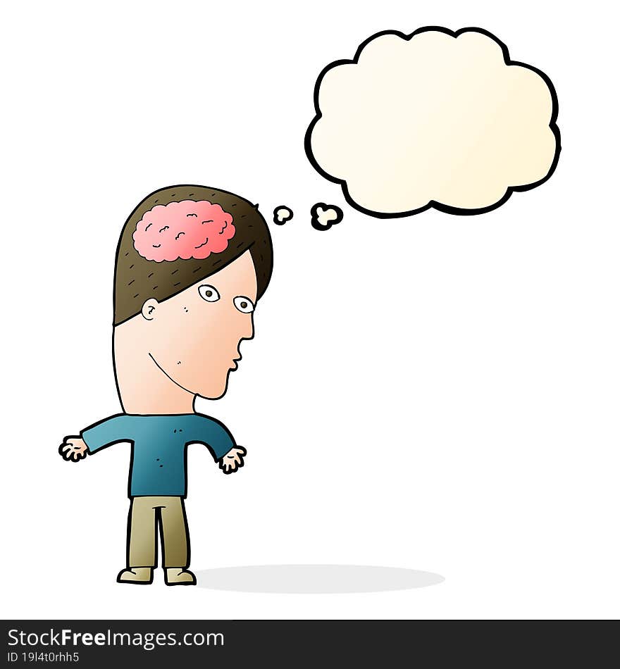 cartoon man with brain symbol with speech bubble