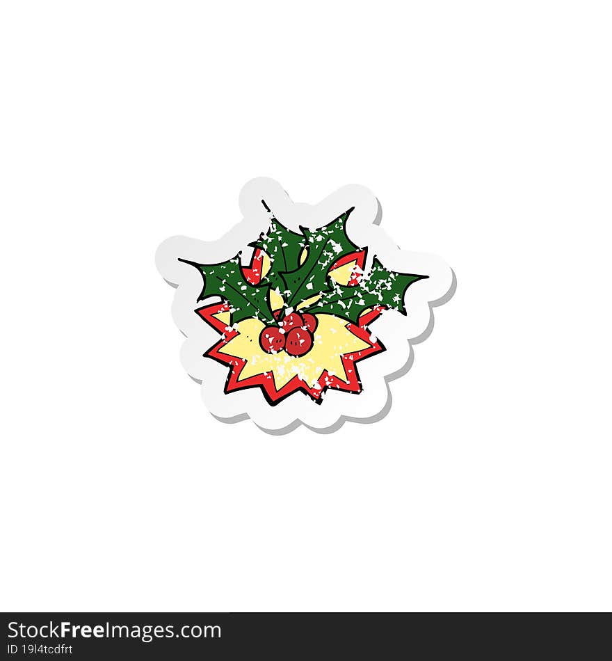 retro distressed sticker of a cartoon christmas holly