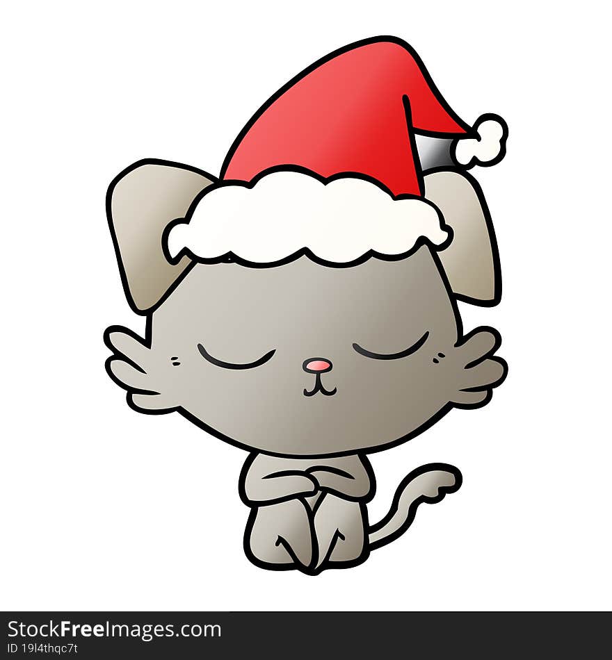 cute gradient cartoon of a dog wearing santa hat