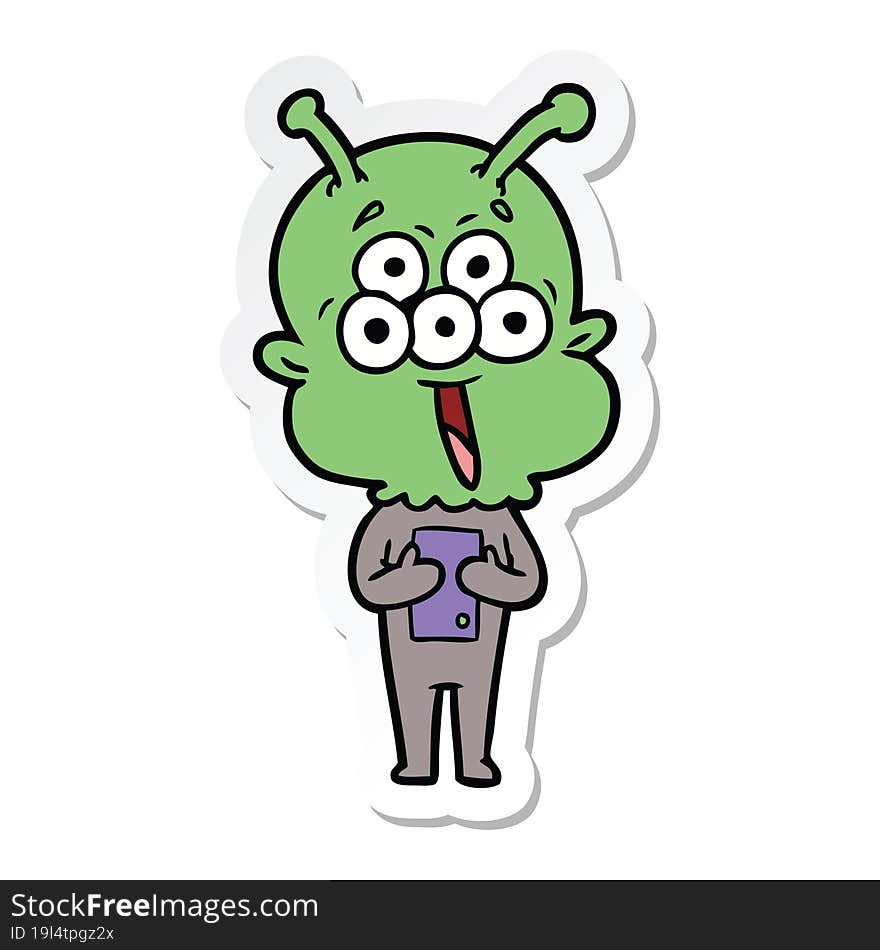 sticker of a happy cartoon alien