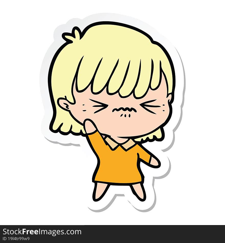 Sticker Of A Annoyed Cartoon Girl