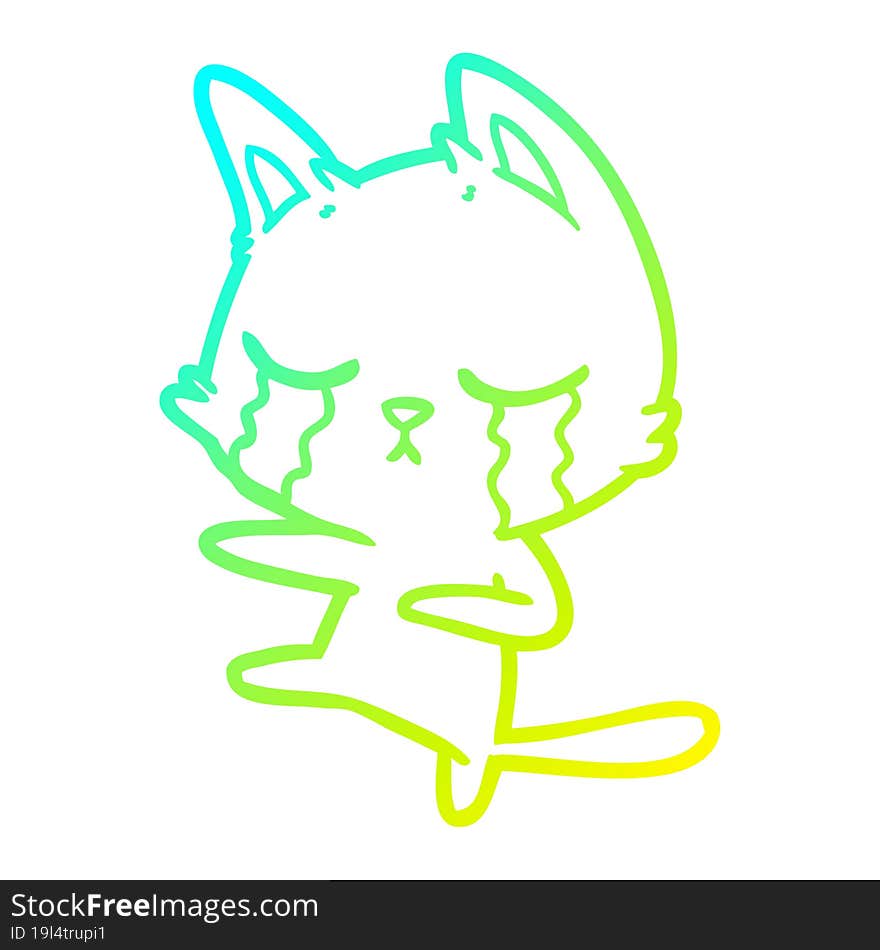 cold gradient line drawing crying cartoon cat dancing