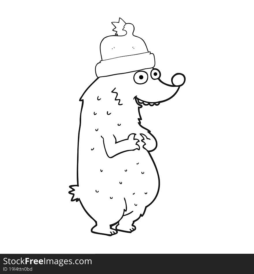 black and white cartoon bear wearing christmas hat