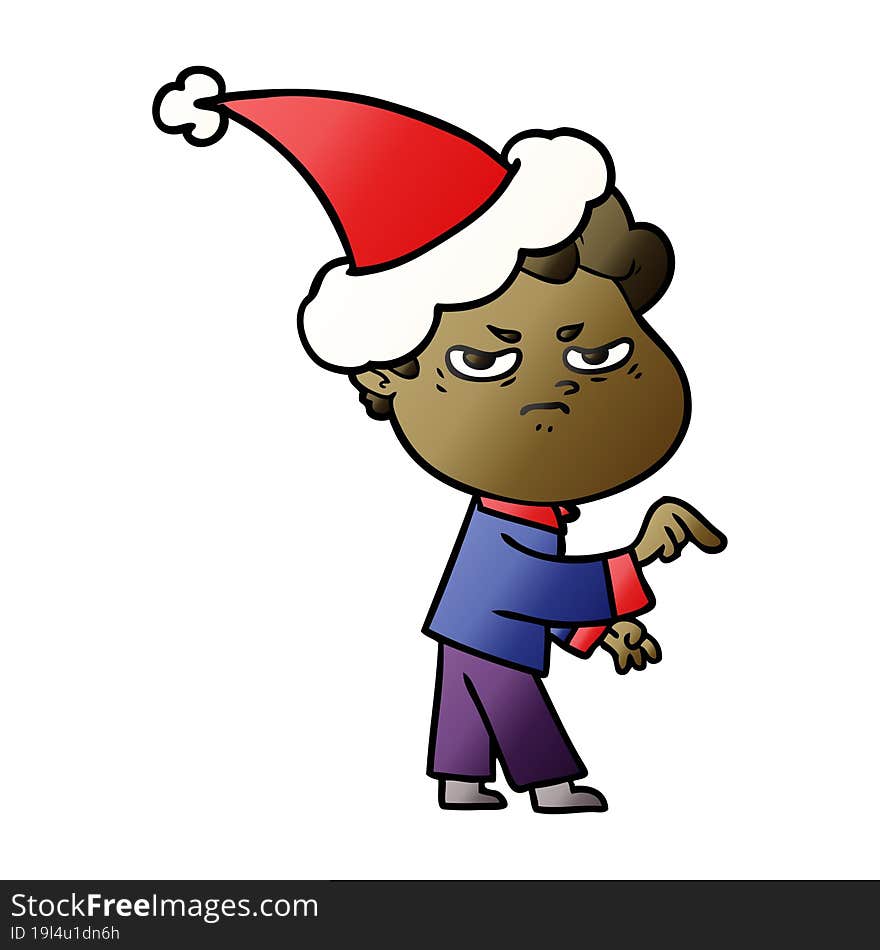 gradient cartoon of a angry man wearing santa hat