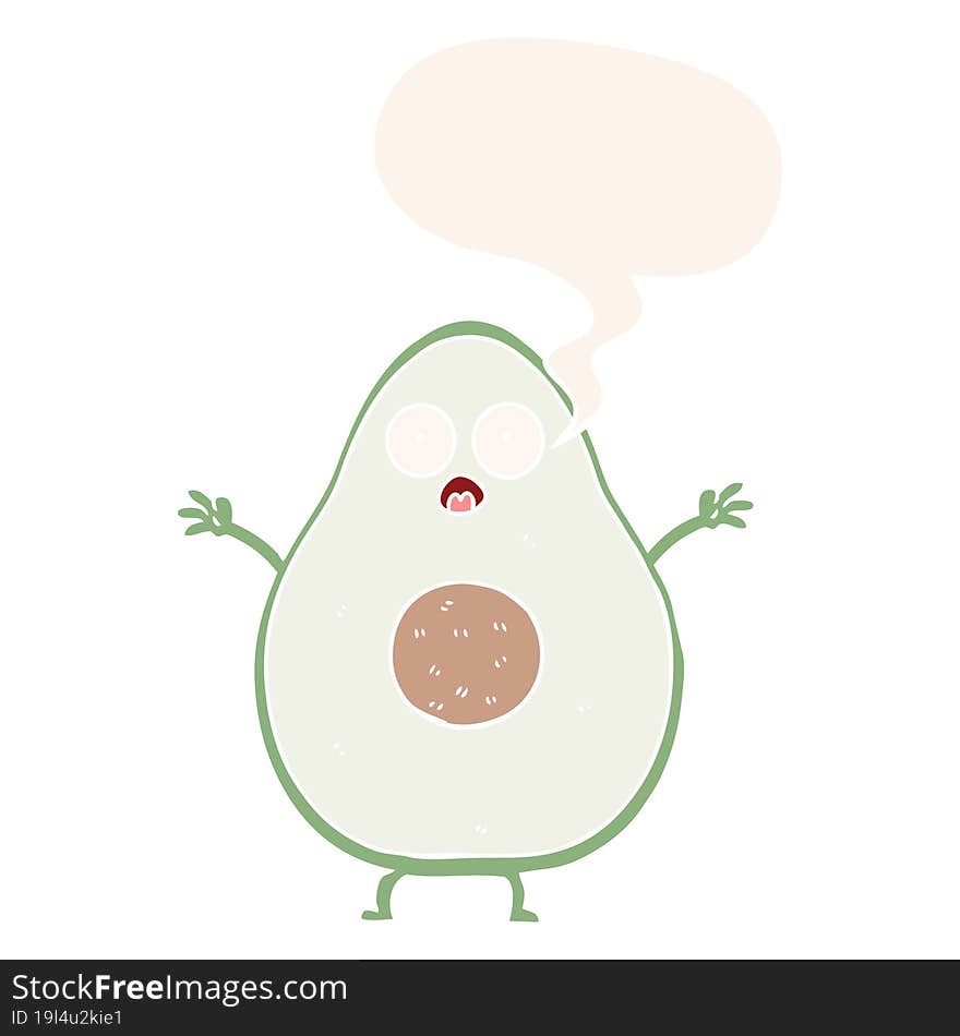 cartoon avocado and speech bubble in retro style