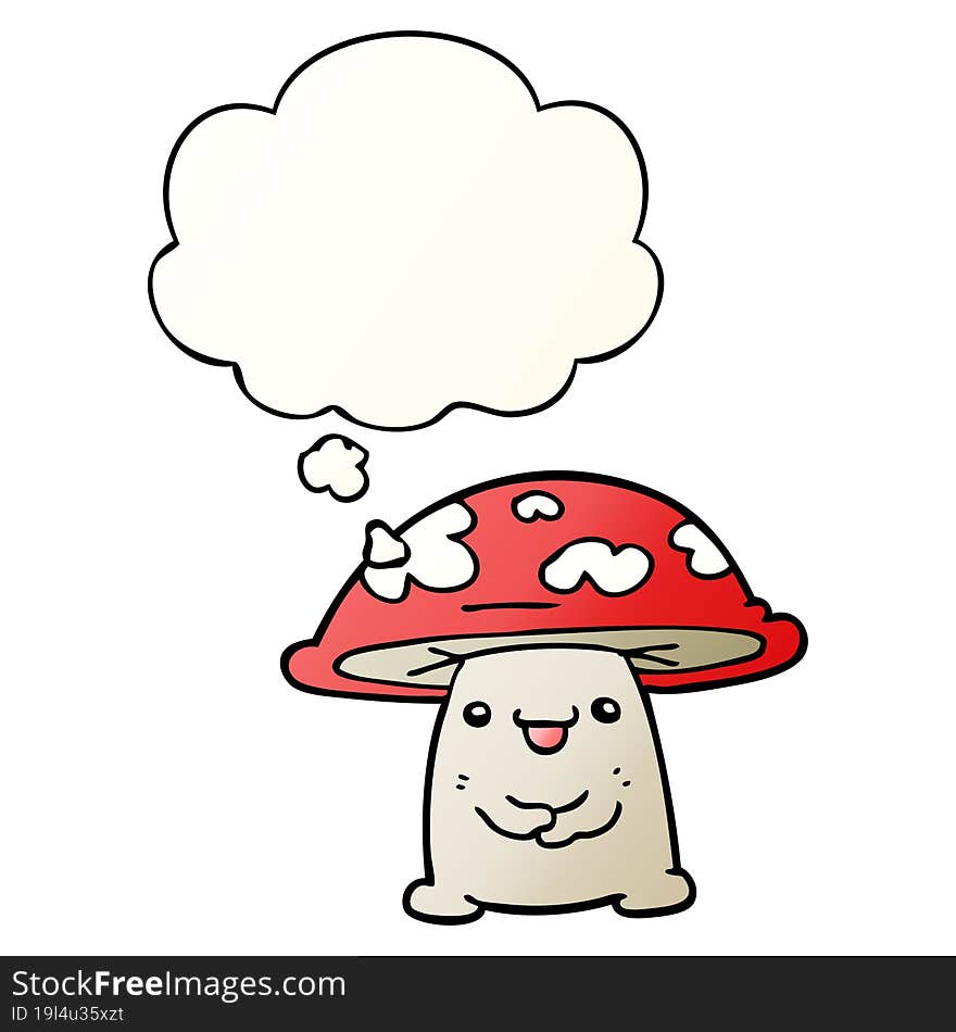 cartoon mushroom character with thought bubble in smooth gradient style