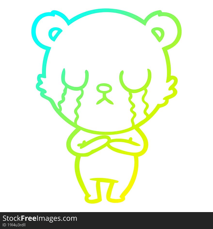 cold gradient line drawing crying polar bear cartoon