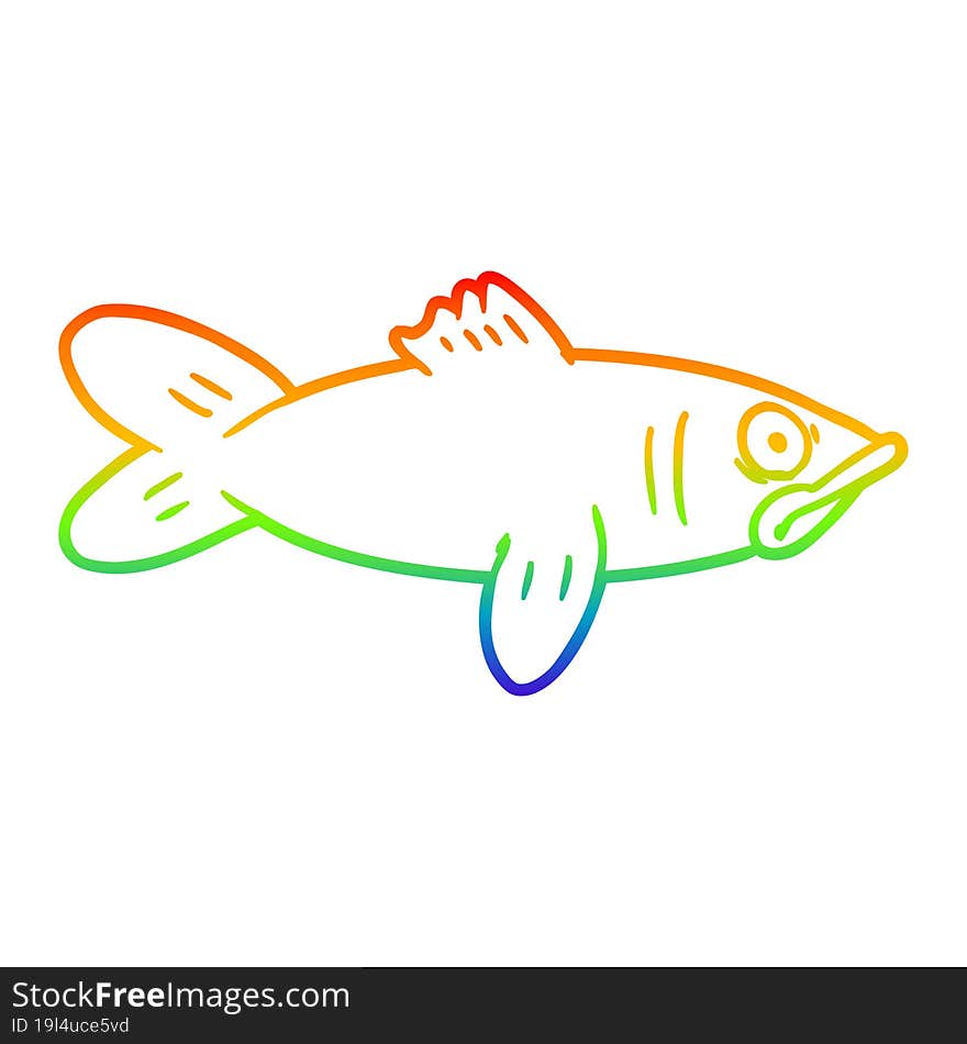 rainbow gradient line drawing of a cartoon fish