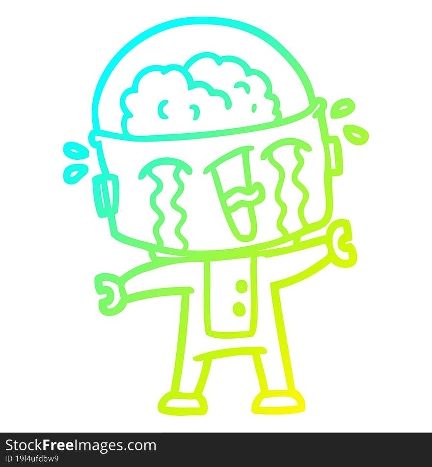 cold gradient line drawing cartoon crying robot