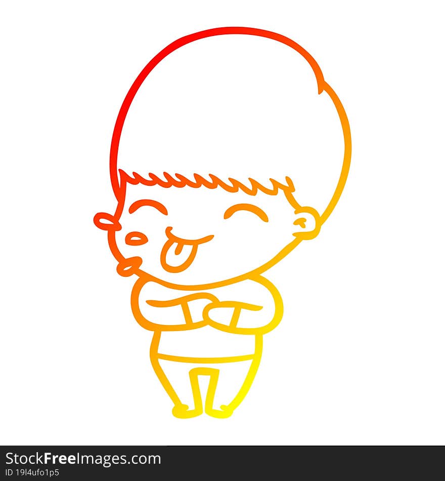 Warm Gradient Line Drawing Cartoon Boy Sticking Out Tongue