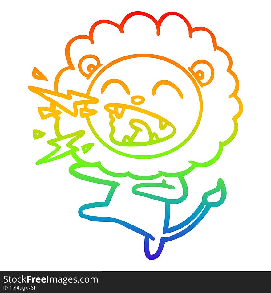 rainbow gradient line drawing cartoon roaring lion