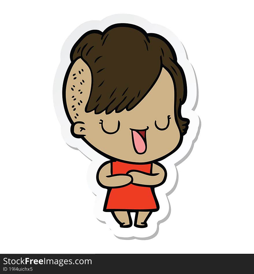 Sticker Of A Cute Cartoon Girl With Hipster Haircut