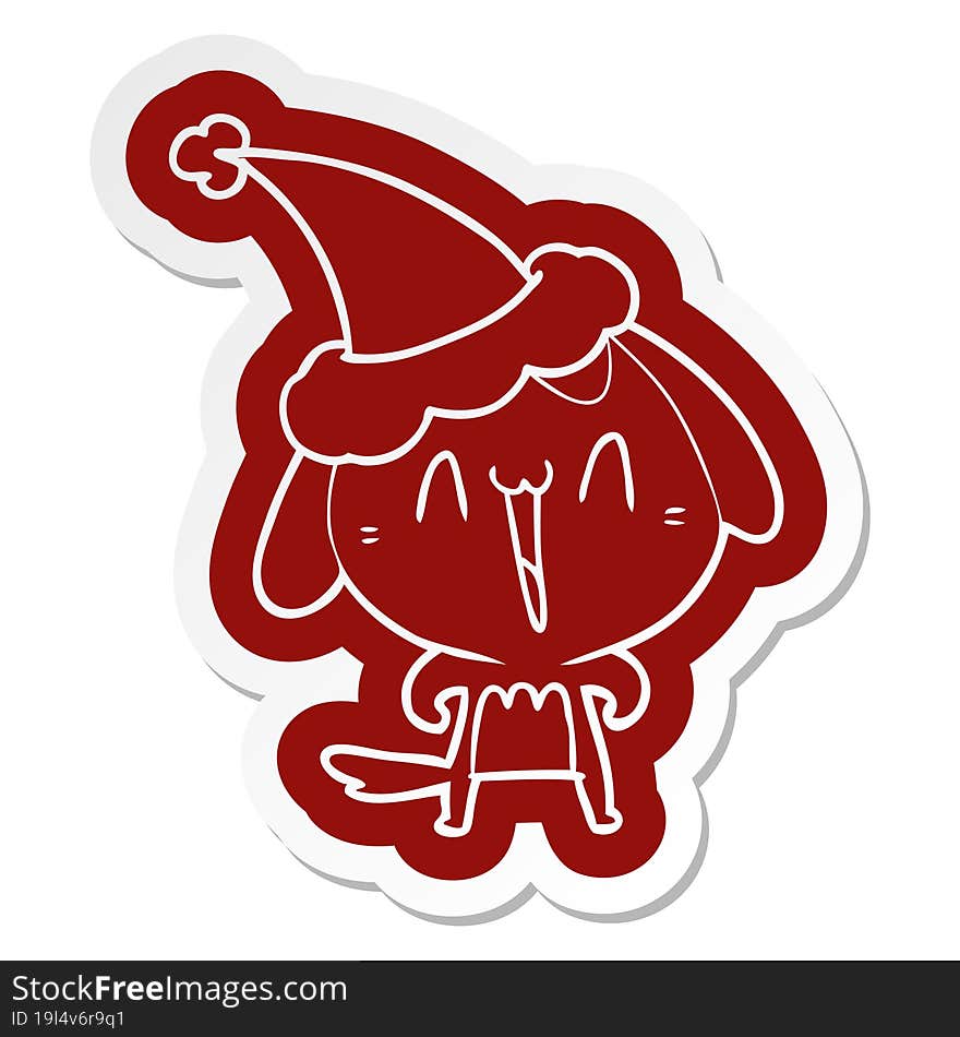 Cute Cartoon  Sticker Of A Dog Wearing Santa Hat