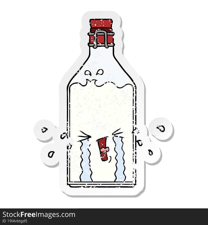 distressed sticker of a cartoon old bottle