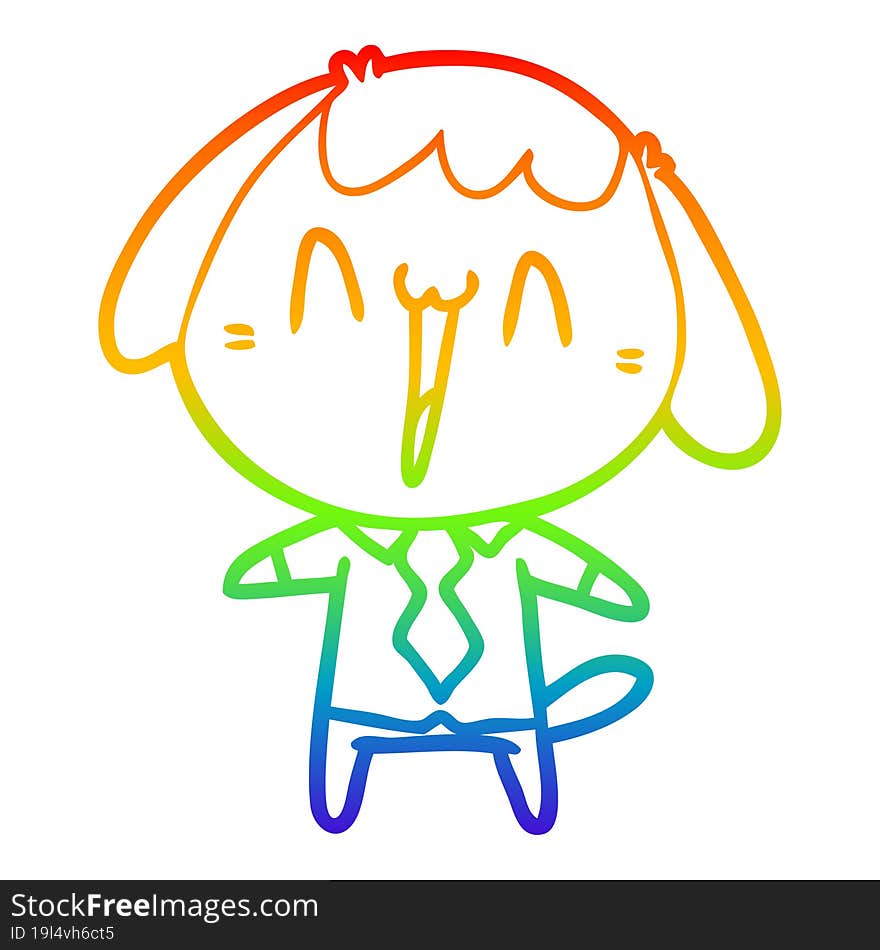 Rainbow Gradient Line Drawing Cute Cartoon Dog