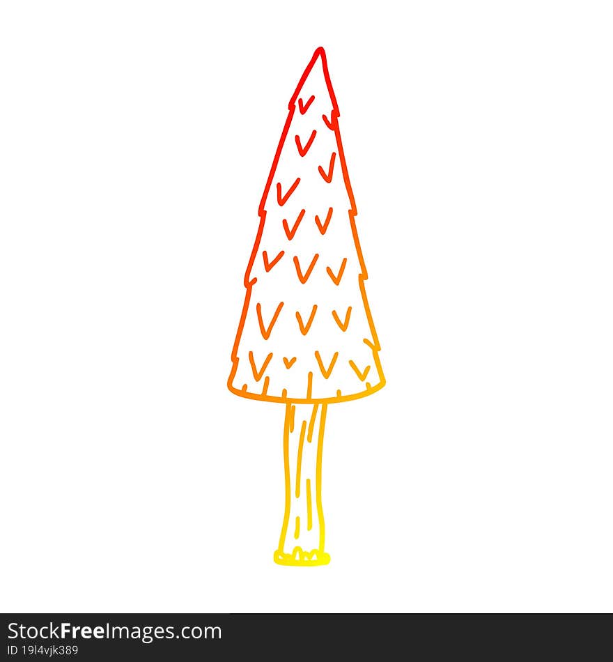 warm gradient line drawing of a cartoon christmas tree