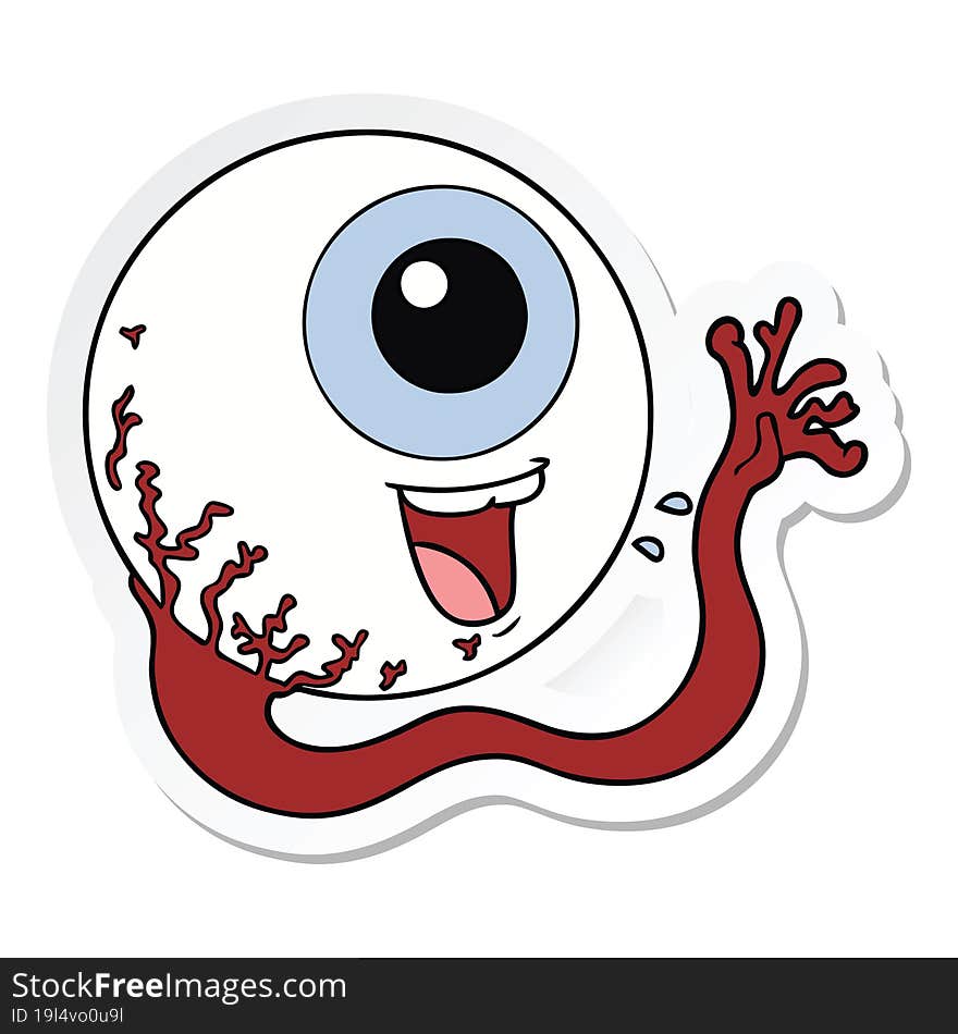 sticker of a cartoon eyeball laughing