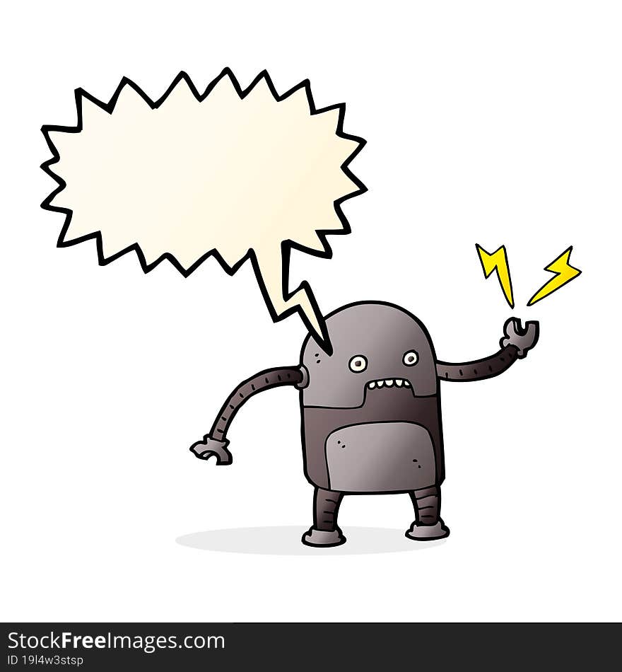 funny cartoon robot with speech bubble