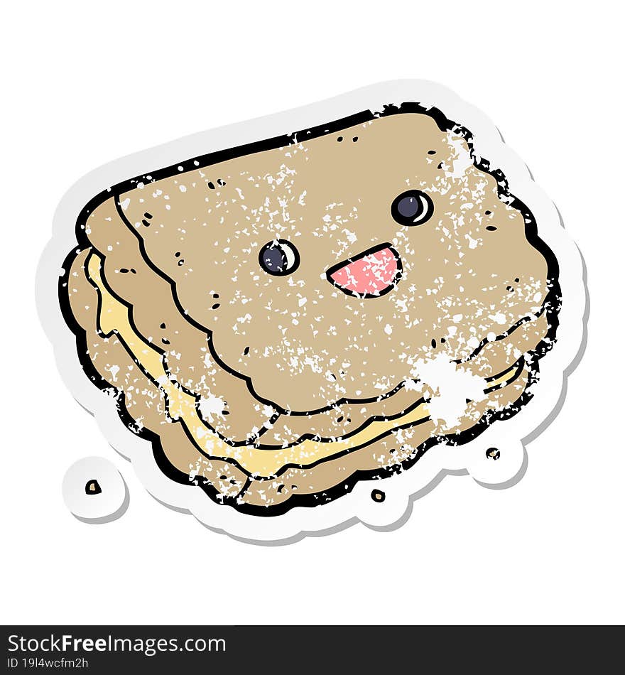 distressed sticker of a cartoon biscuit