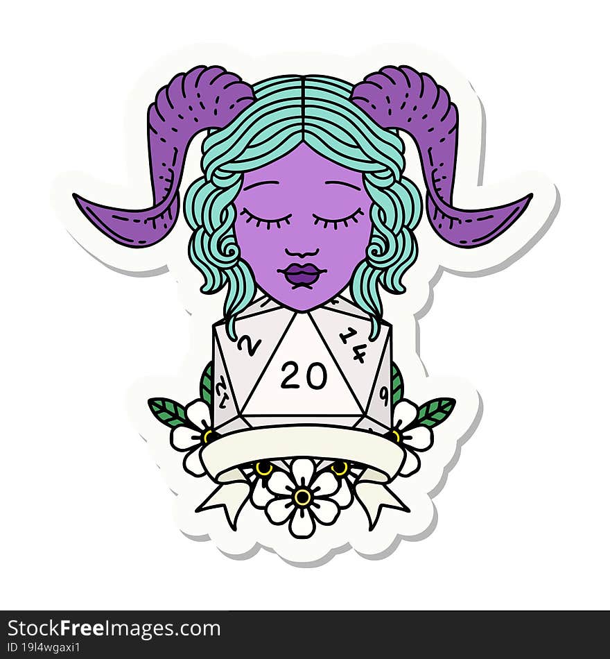 sticker of a tiefling with natural 20 D20 roll. sticker of a tiefling with natural 20 D20 roll