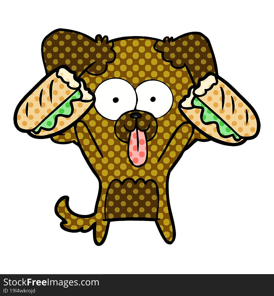 cartoon dog with tongue sticking out and sandwich. cartoon dog with tongue sticking out and sandwich