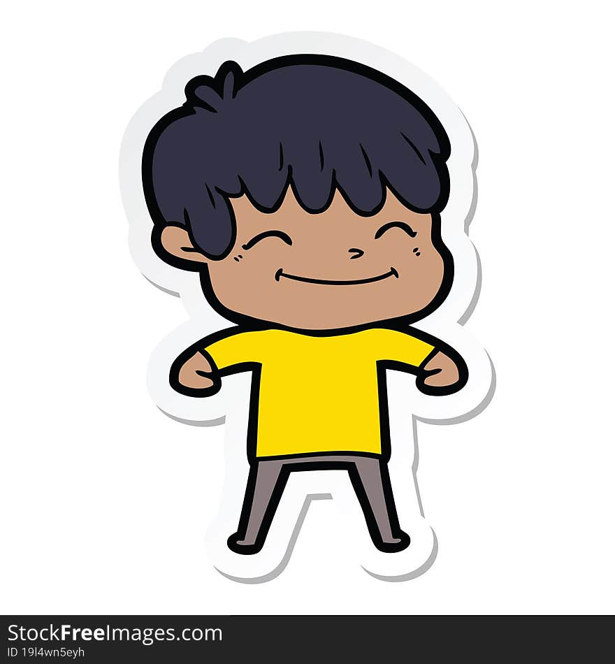 sticker of a cartoon happy boy