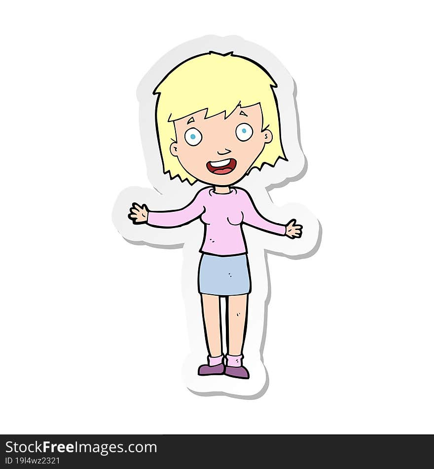 sticker of a cartoon excited woman