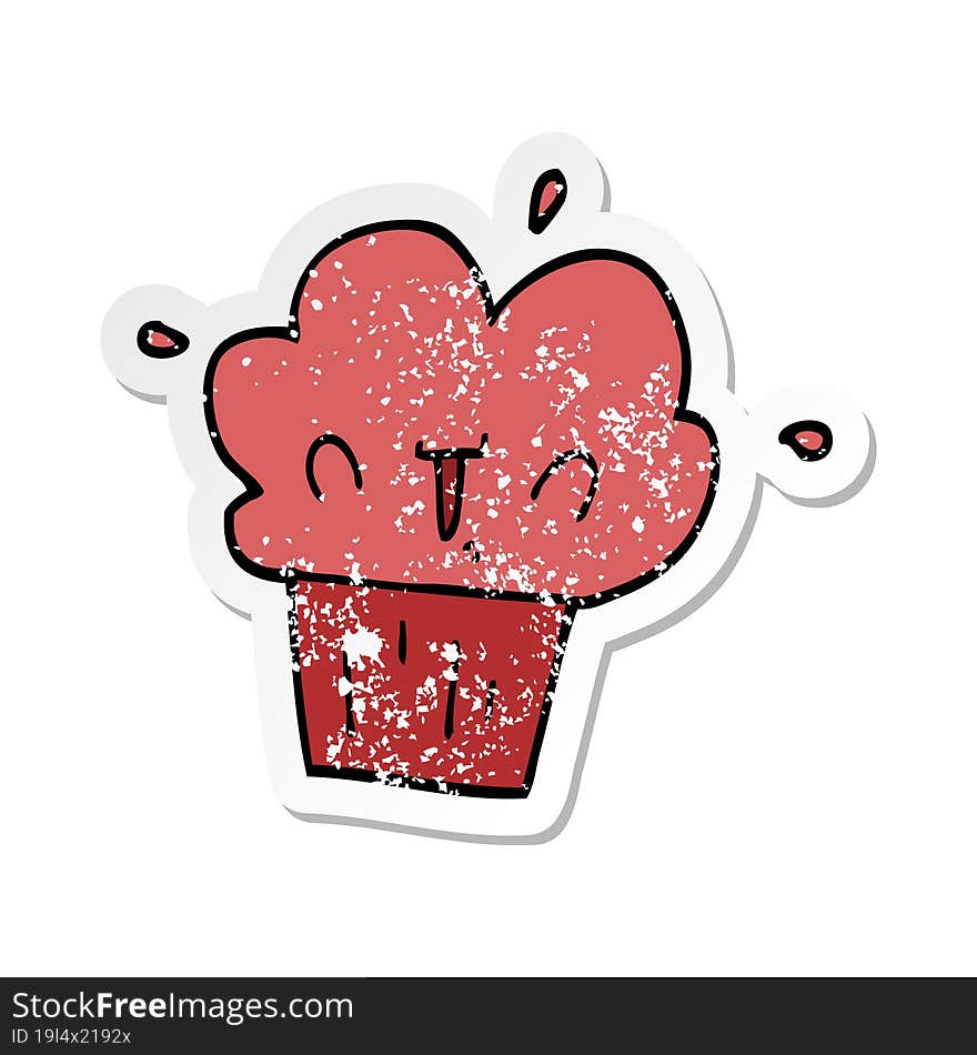 Distressed Sticker Of A Cartoon Cupcake