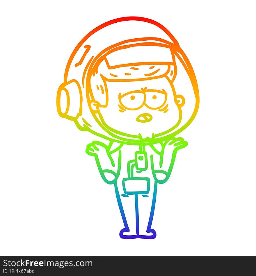 rainbow gradient line drawing cartoon tired astronaut