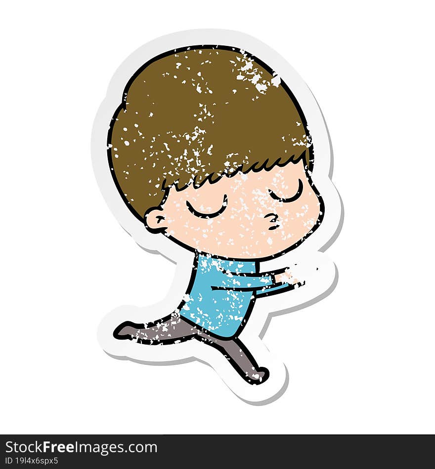 distressed sticker of a cartoon calm boy