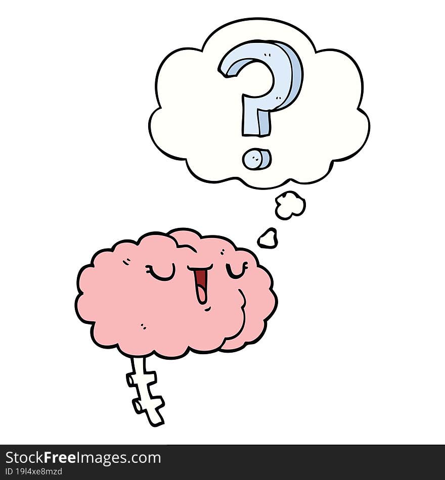 cartoon curious brain and thought bubble