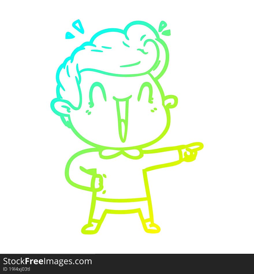 cold gradient line drawing of a cartoon excited man