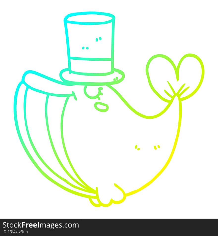 Cold Gradient Line Drawing Cartoon Whale With Top Hat