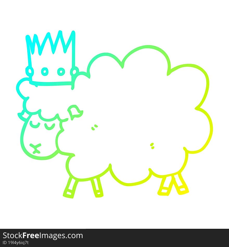 Cold Gradient Line Drawing Cartoon Sheep Wearing Crown