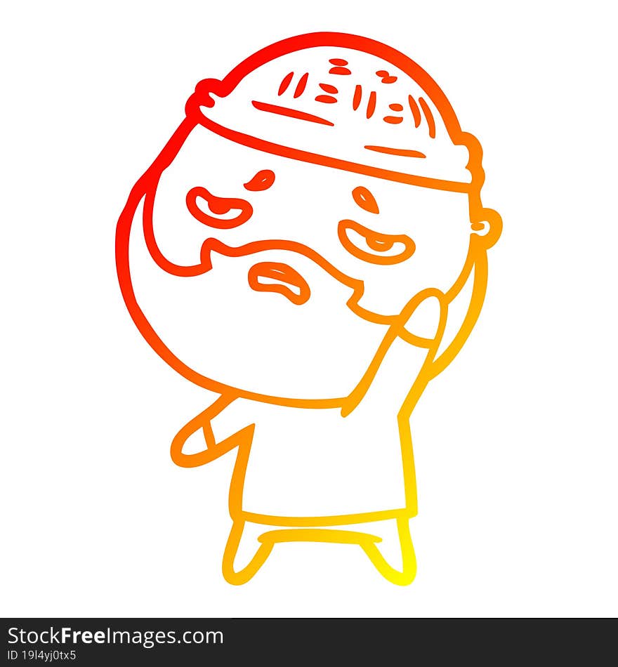 warm gradient line drawing cartoon worried man with beard