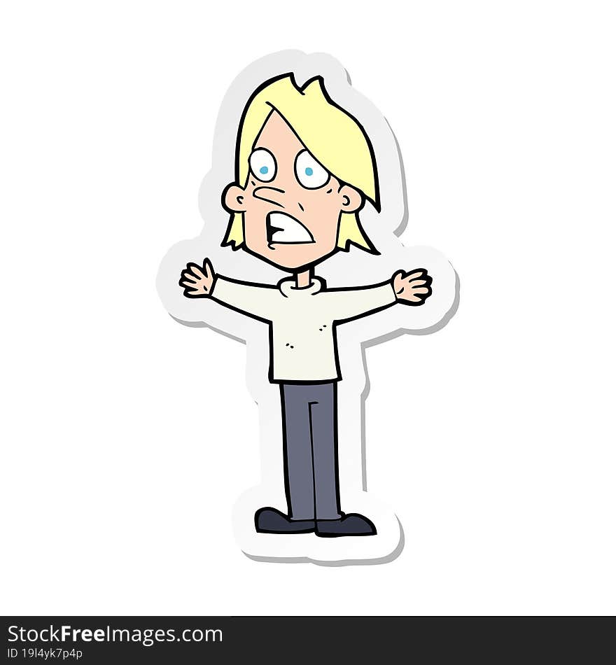 Sticker Of A Cartoon Frightened Man